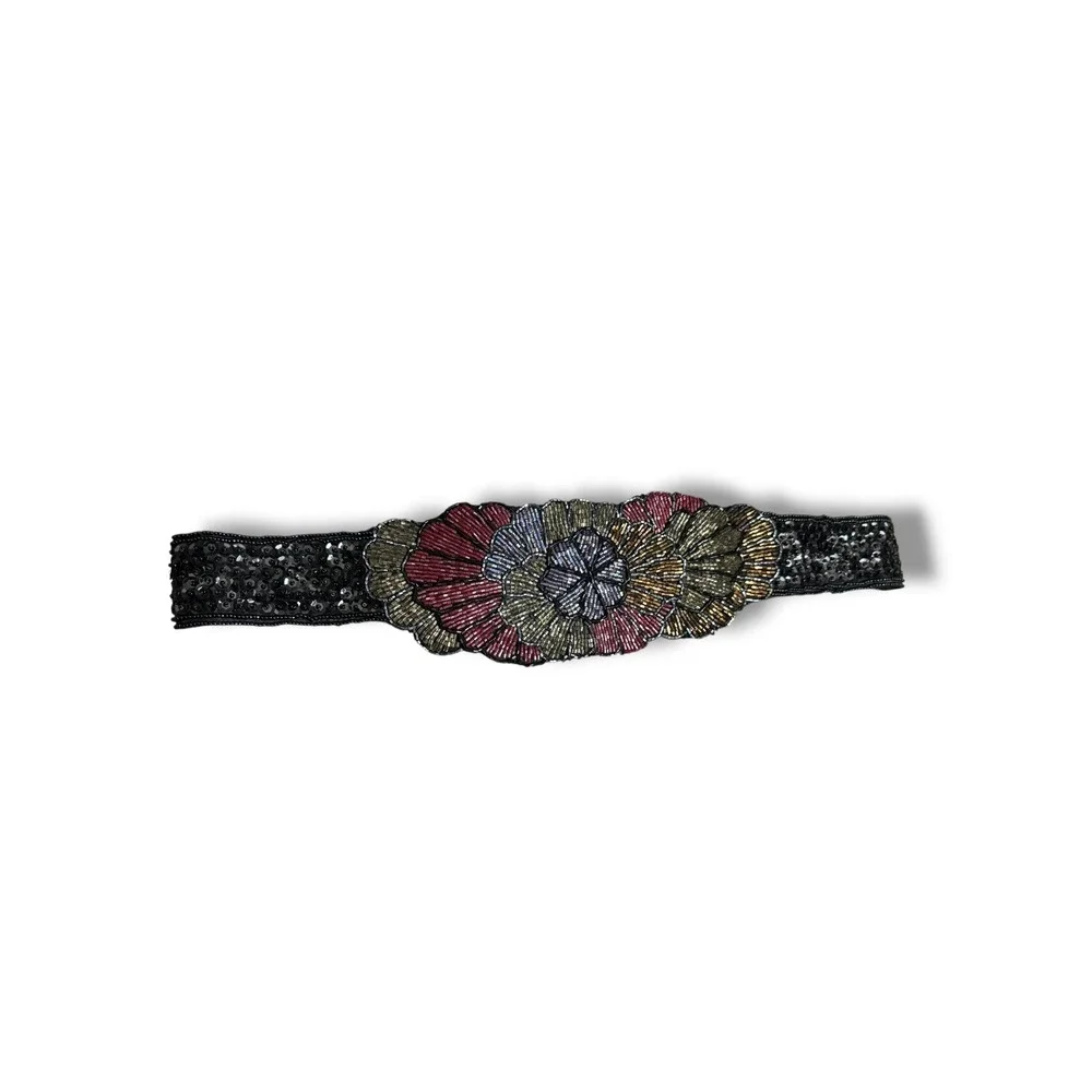 Milor beaded & sequin medallion cummerbund belt handmade statement art deco VTG
